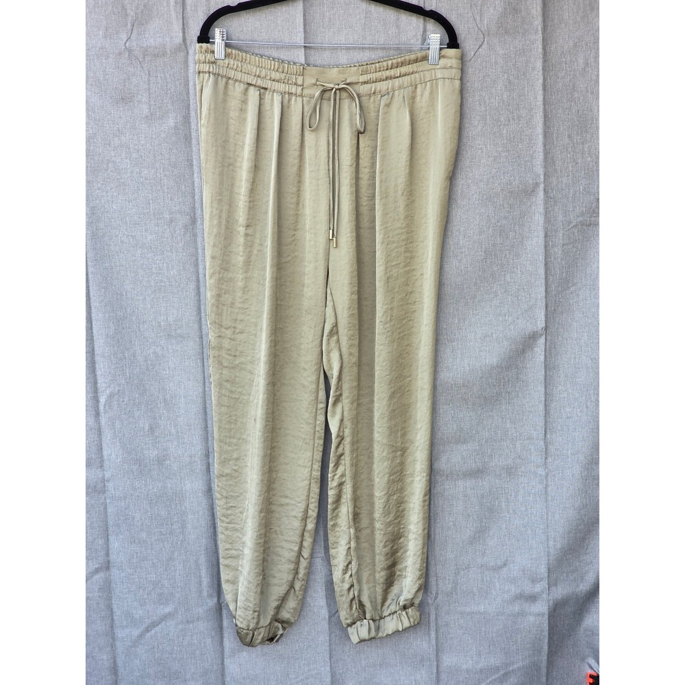 Zara Trafaluc Women Olive Green Satin Jogger Pants Elastic Waist Size M